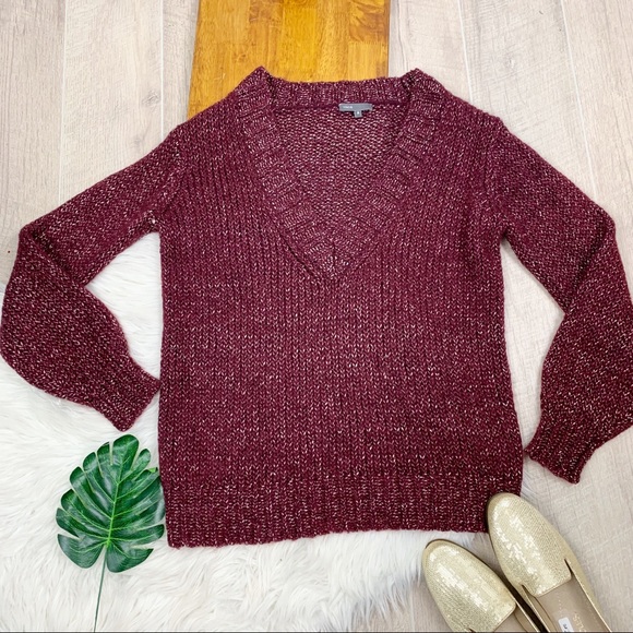 Vince Sweaters - VINCE. Plum and Silver Knit V-neck Sweater Comfy Vince Sweaters - VINCE. Plum and Silver Knit V-neck Sweater Comfy